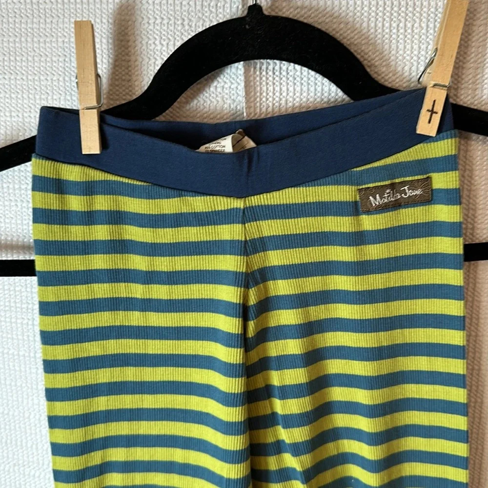 MATILDA JANE Ribbed Horizontal Striped Ruffle Floral Cuff Girls Leggings 6 - Picture 3 of 5